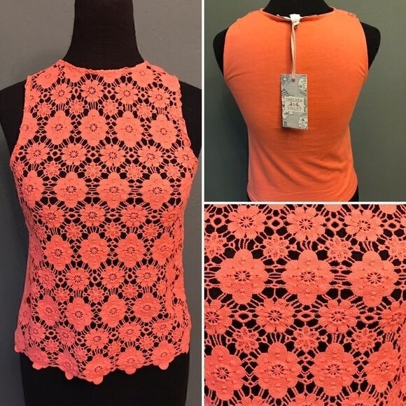 NWT Chelsea and Violet orange crochet tank - Picture 1 of 4